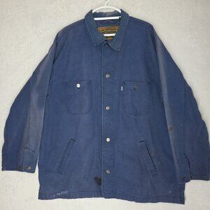 Vtg LEVI'S Chore Coat Workwear Canvas Jacket Shacket Blue Distressed 90s Mens XL